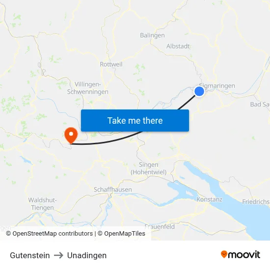 Gutenstein to Unadingen map