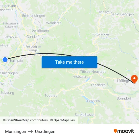 Munzingen to Unadingen map