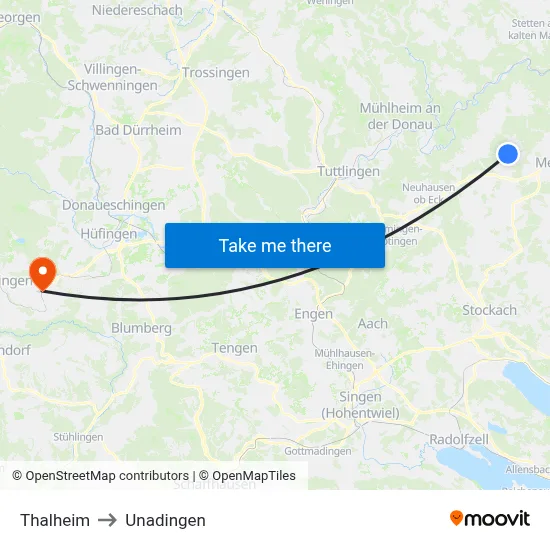 Thalheim to Unadingen map