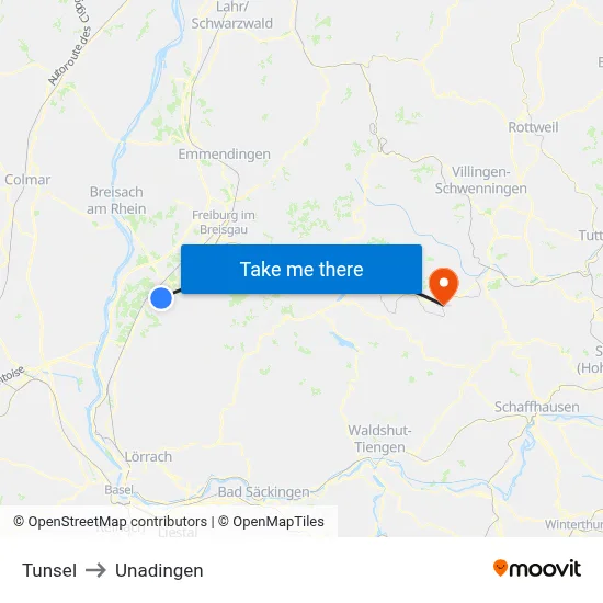 Tunsel to Unadingen map