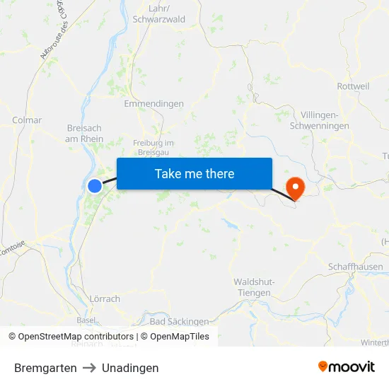 Bremgarten to Unadingen map
