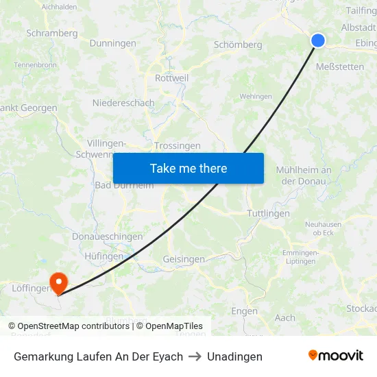 Gemarkung Laufen An Der Eyach to Unadingen map