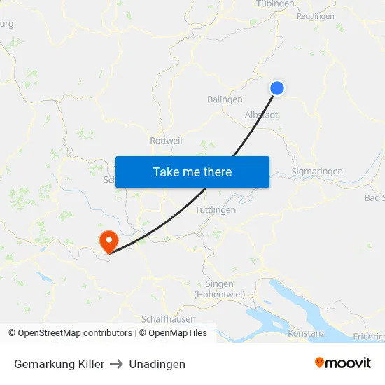 Gemarkung Killer to Unadingen map