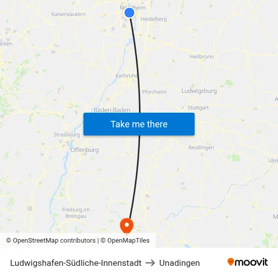 Ludwigshafen-Südliche-Innenstadt to Unadingen map