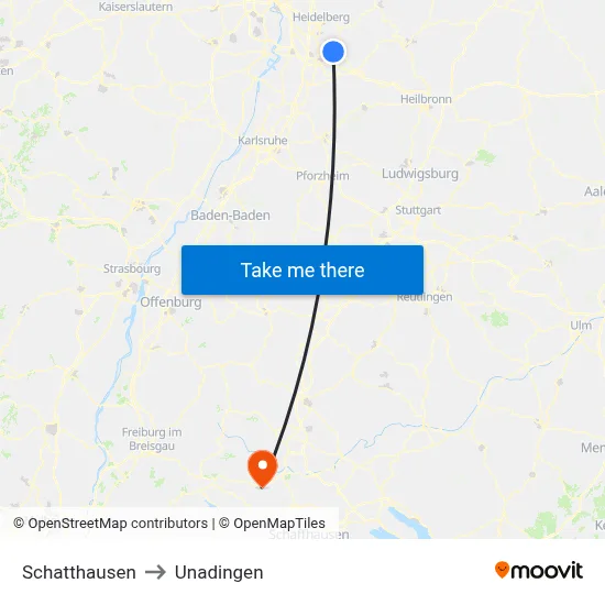 Schatthausen to Unadingen map