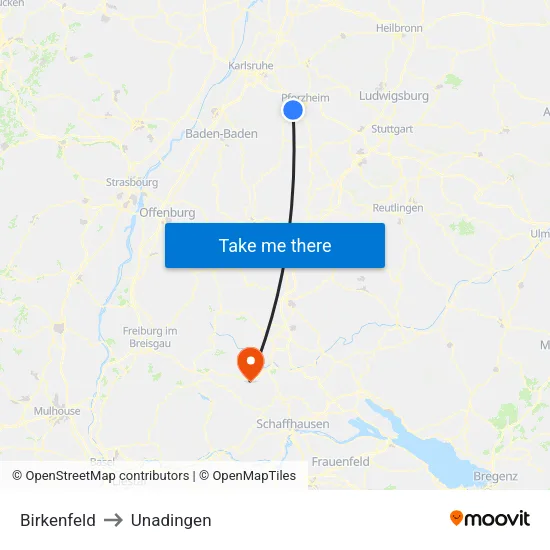 Birkenfeld to Unadingen map