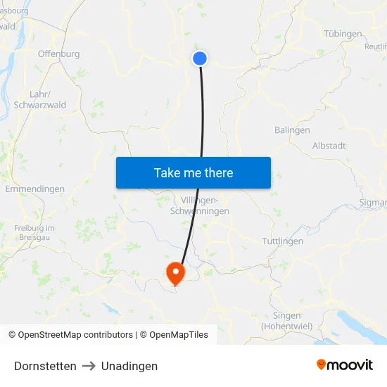 Dornstetten to Unadingen map