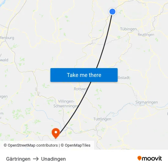 Gärtringen to Unadingen map