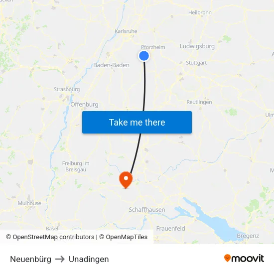 Neuenbürg to Unadingen map