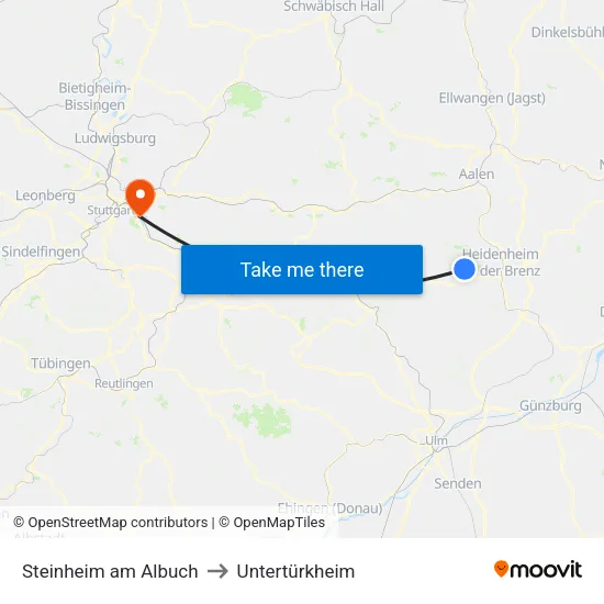 Steinheim am Albuch to Untertürkheim map