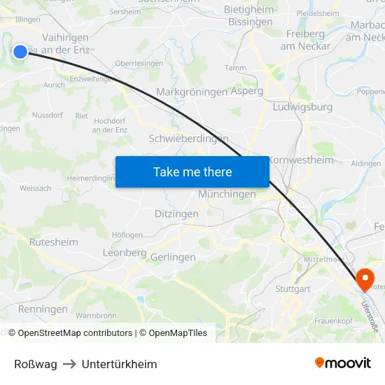 Roßwag to Untertürkheim map