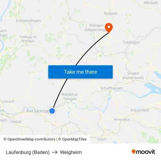 Laufenburg (Baden) to Weigheim map