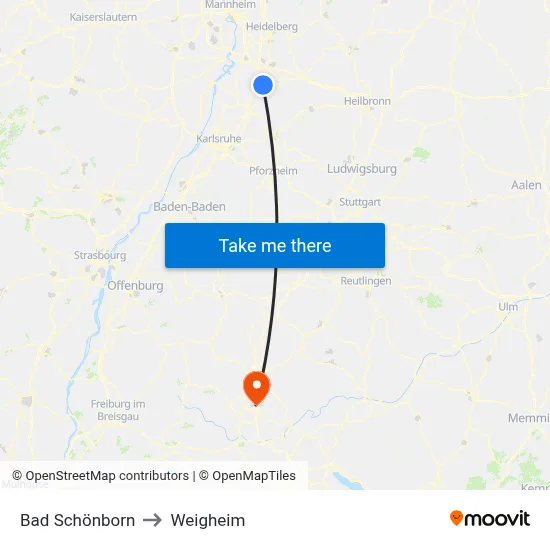 Bad Schönborn to Weigheim map