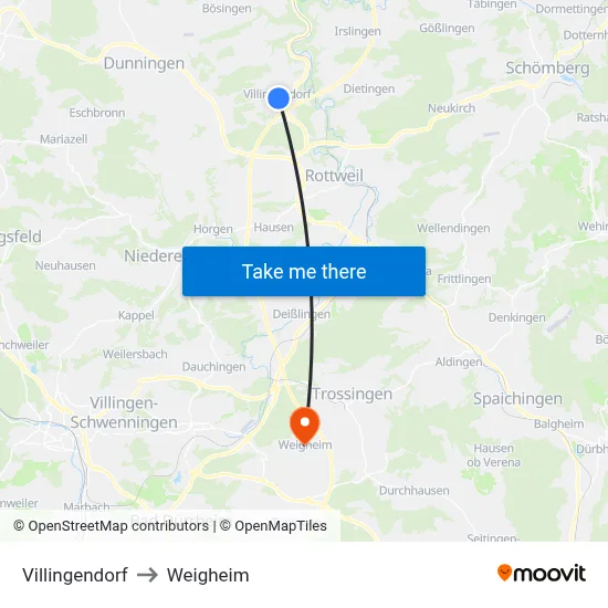Villingendorf to Weigheim map