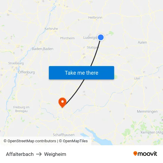Affalterbach to Weigheim map