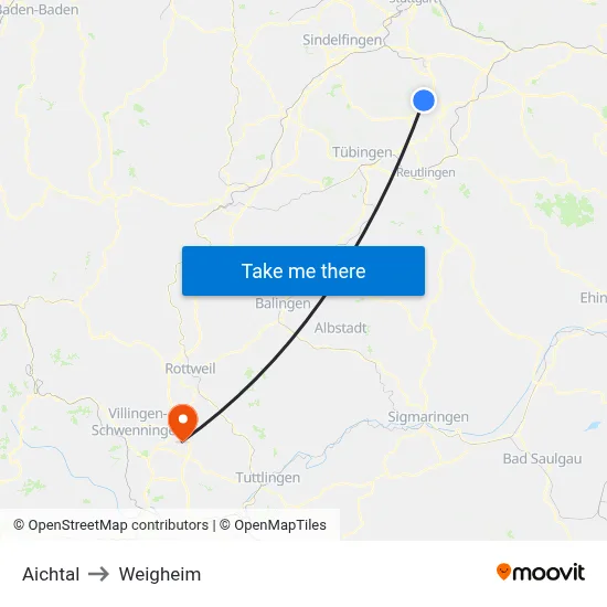 Aichtal to Weigheim map