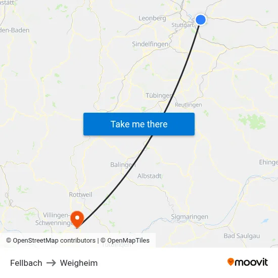Fellbach to Weigheim map