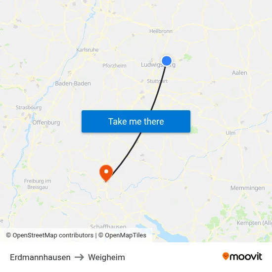 Erdmannhausen to Weigheim map