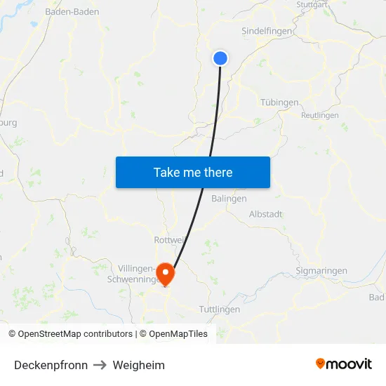 Deckenpfronn to Weigheim map