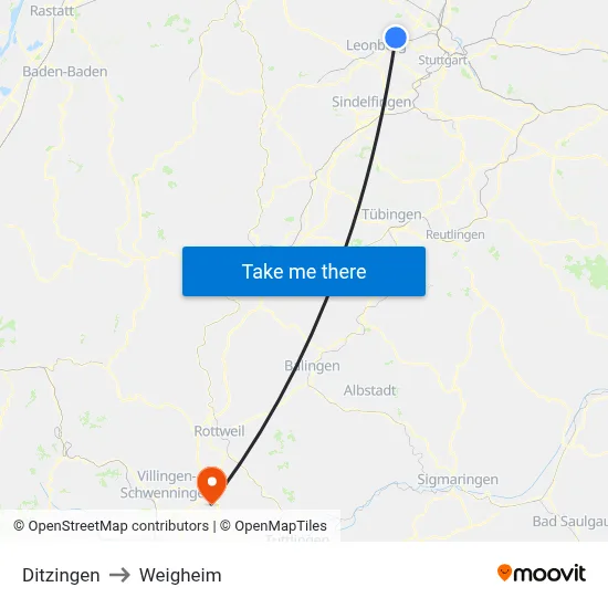 Ditzingen to Weigheim map