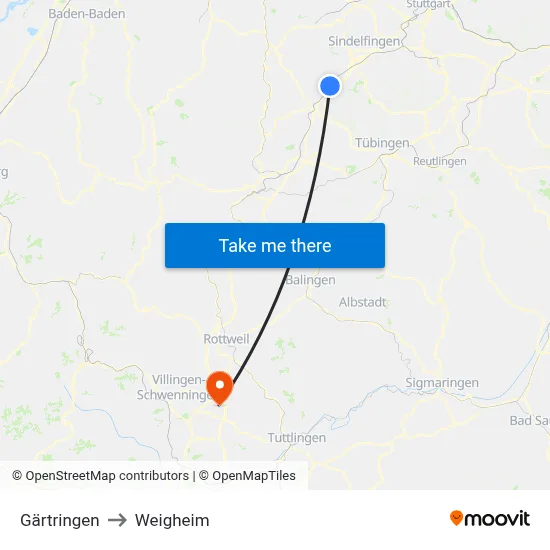 Gärtringen to Weigheim map