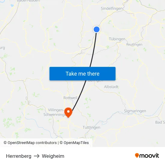 Herrenberg to Weigheim map