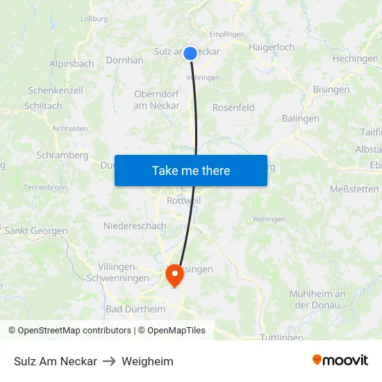Sulz Am Neckar to Weigheim map