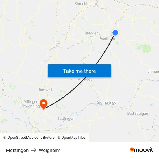 Metzingen to Weigheim map