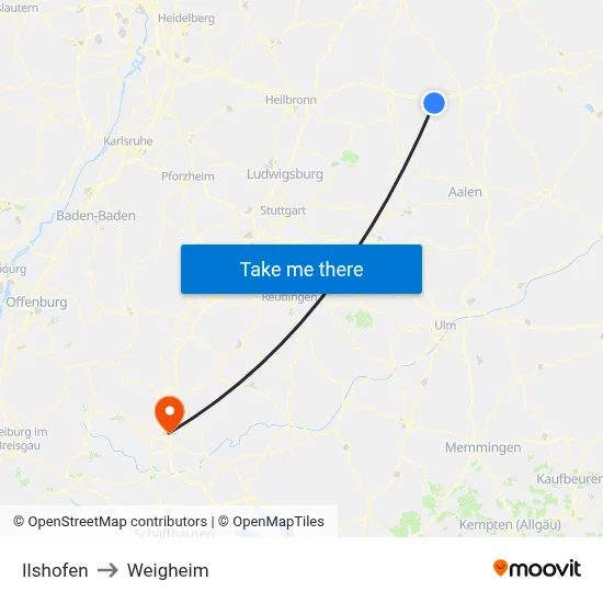 Ilshofen to Weigheim map