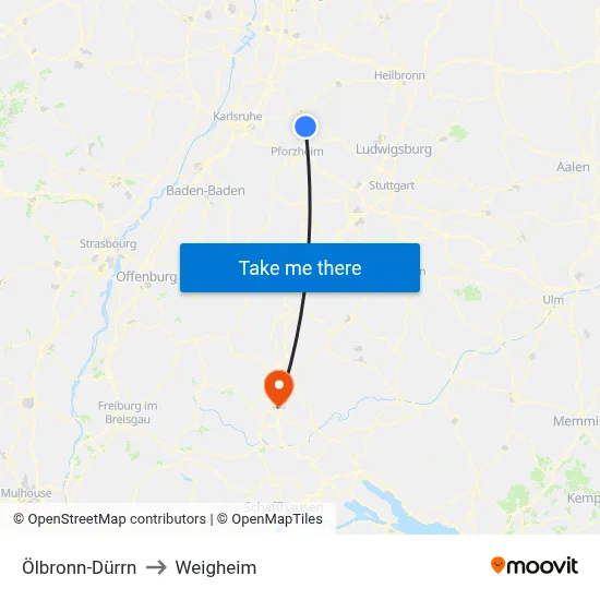 Ölbronn-Dürrn to Weigheim map