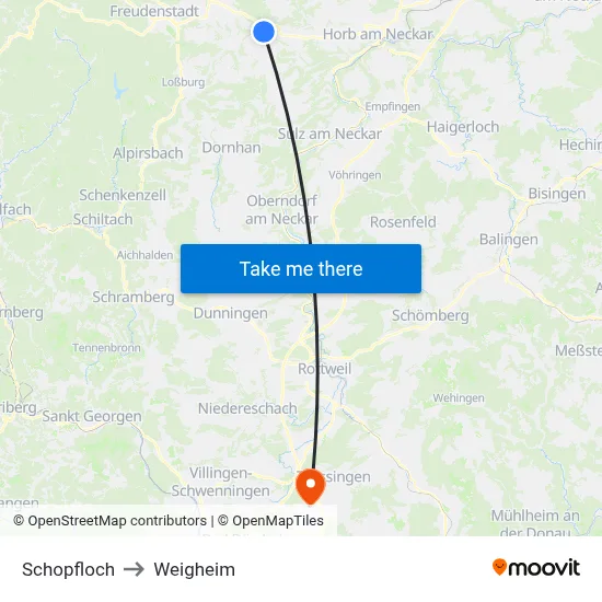 Schopfloch to Weigheim map