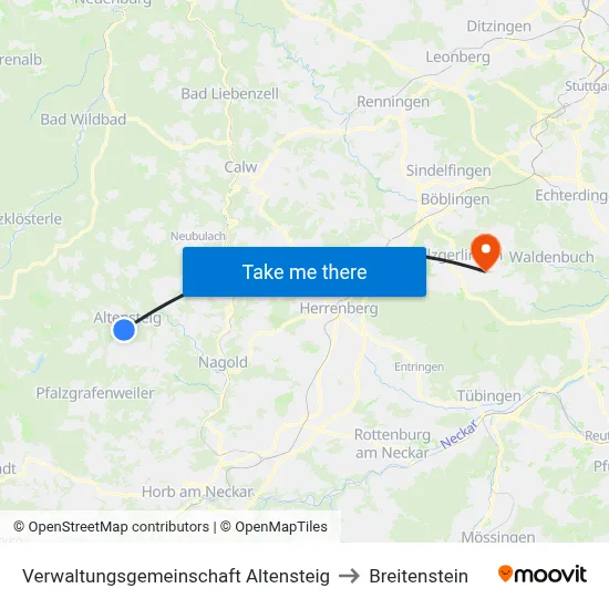Verwaltungsgemeinschaft Altensteig to Breitenstein map