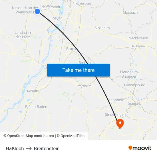 Haßloch to Breitenstein map