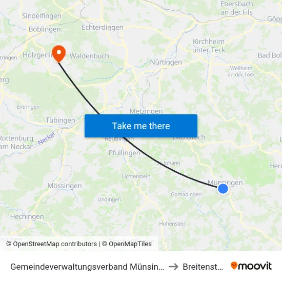Gemeindeverwaltungsverband Münsingen to Breitenstein map