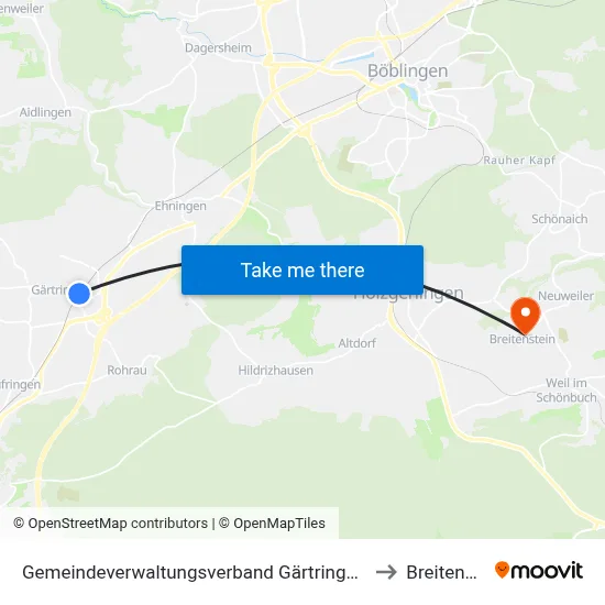 Gemeindeverwaltungsverband Gärtringen/Ehningen to Breitenstein map