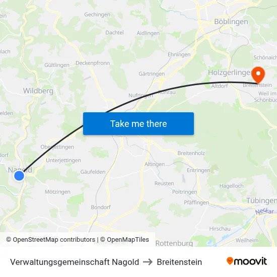 Verwaltungsgemeinschaft Nagold to Breitenstein map