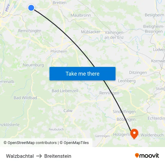 Walzbachtal to Breitenstein map