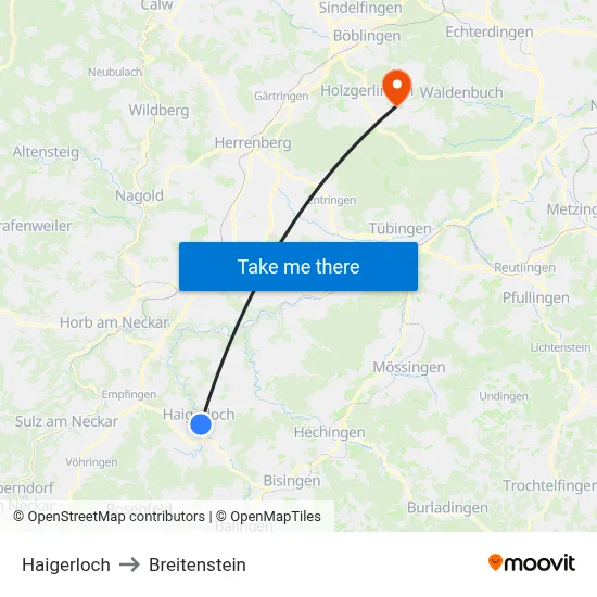 Haigerloch to Breitenstein map