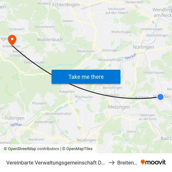 Vereinbarte Verwaltungsgemeinschaft Der Stadt Neuffen to Breitenstein map