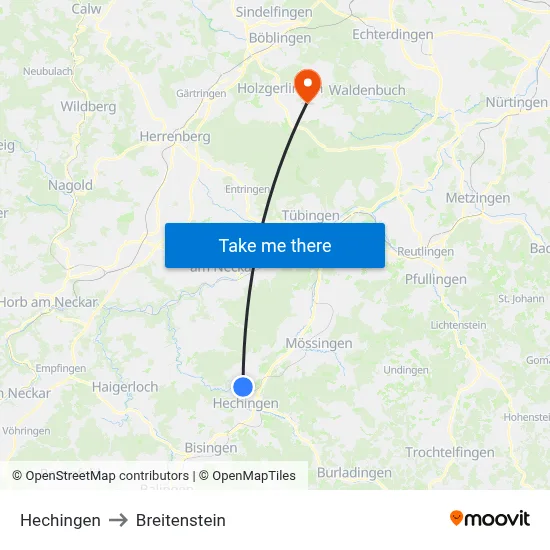 Hechingen to Breitenstein map