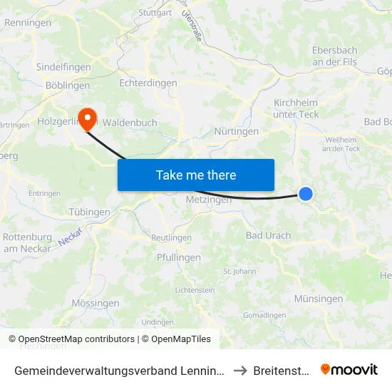 Gemeindeverwaltungsverband Lenningen to Breitenstein map