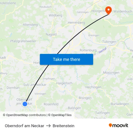 Oberndorf am Neckar to Breitenstein map
