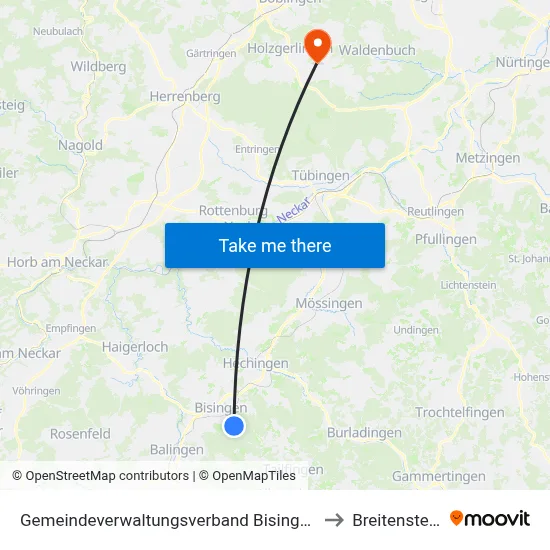 Gemeindeverwaltungsverband Bisingen to Breitenstein map