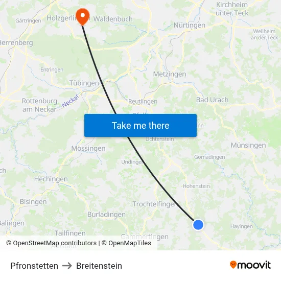Pfronstetten to Breitenstein map