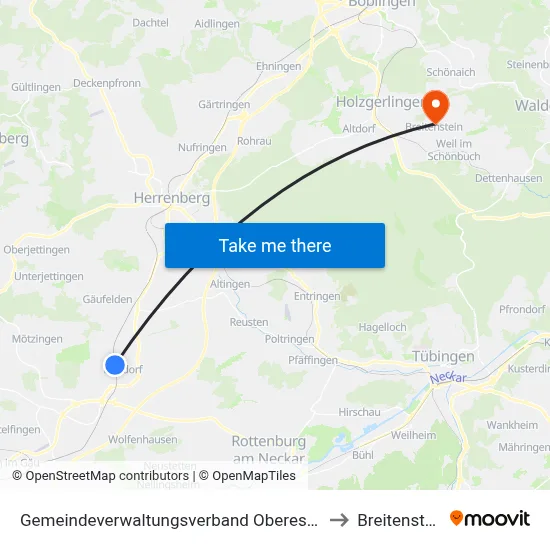 Gemeindeverwaltungsverband Oberes Gäu to Breitenstein map