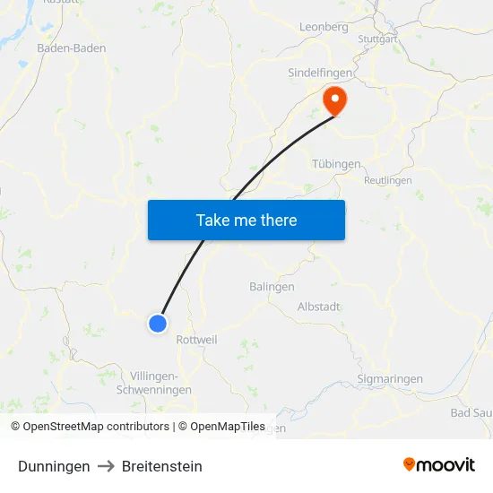 Dunningen to Breitenstein map