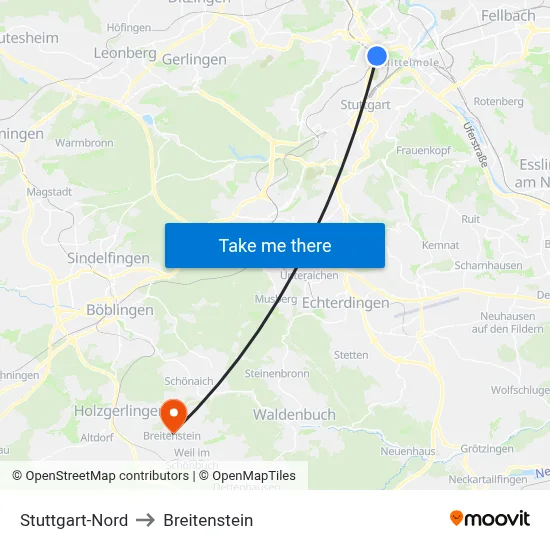Stuttgart-Nord to Breitenstein map