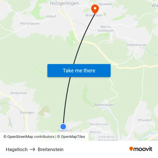 Hagelloch to Breitenstein map