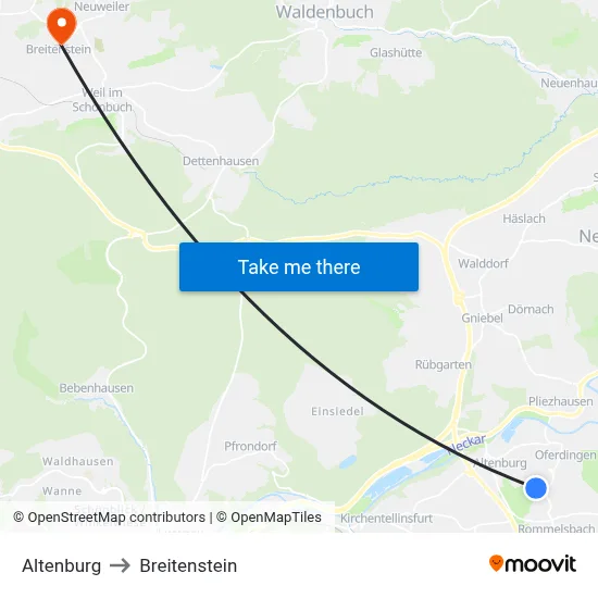 Altenburg to Breitenstein map