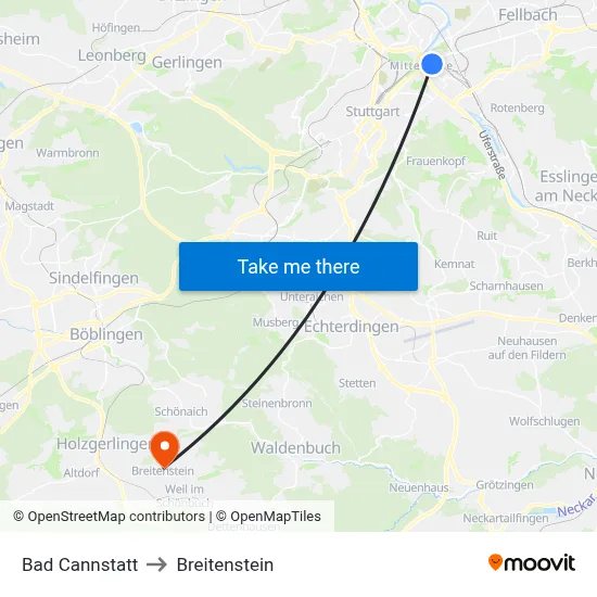 Bad Cannstatt to Breitenstein map